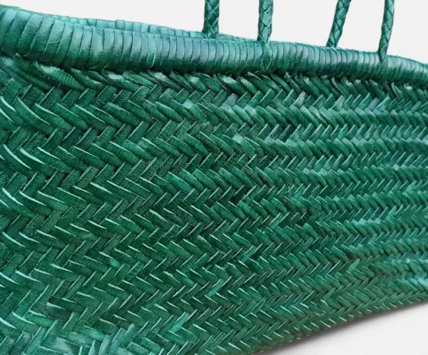 LUMEN Handwoven Leather Tote Bag in Green.