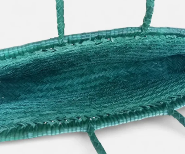 LUMEN Handwoven Leather Tote Bag in Green.