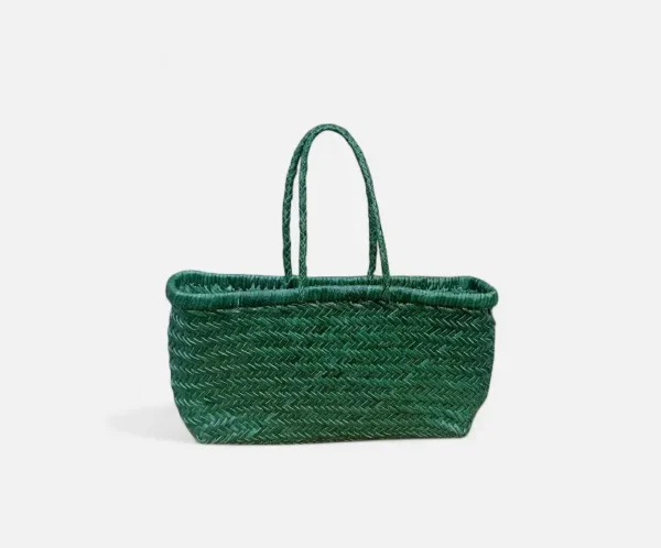 LUMEN Handwoven Leather Tote Bag in Green.