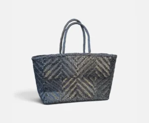 Black Handwoven Leather Tote Bag with Braided Handles