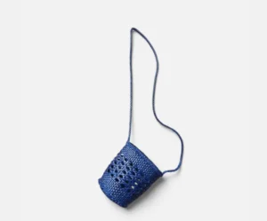 Blue Handwoven Leather Bucket Crossbody Bag with Braided Strap