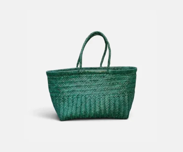 Handmade leather woven green tote bags (1) Handmade leather woven green tote bags