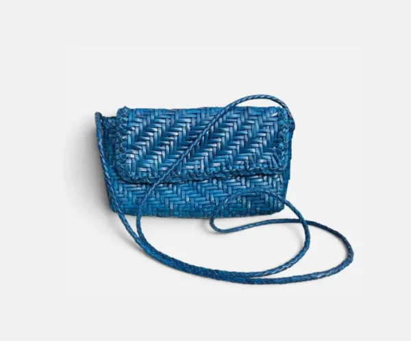 leather woven pouch blues turkis