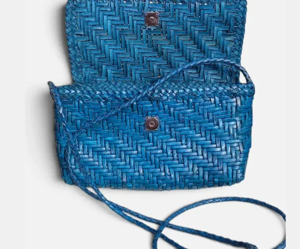 leather woven pouch blues turkis
